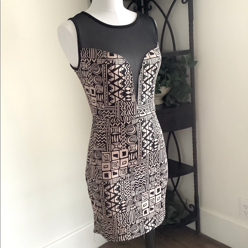 Sexy little Blk/Tan Abstract Dress with Mesh